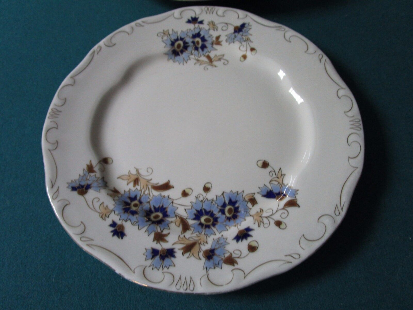 ZSOLNAY HUNGARY 6 DINNER PLATES BLUE CORNFLOWERS PATTERN 1960s