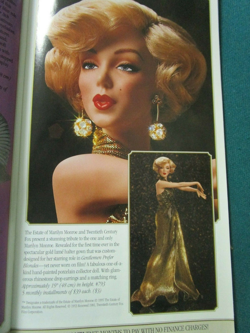 1990s FRANKLIN HEIRLOOM GOLDEN GLITTERING MARILYN DOLL, NEW 19" doll