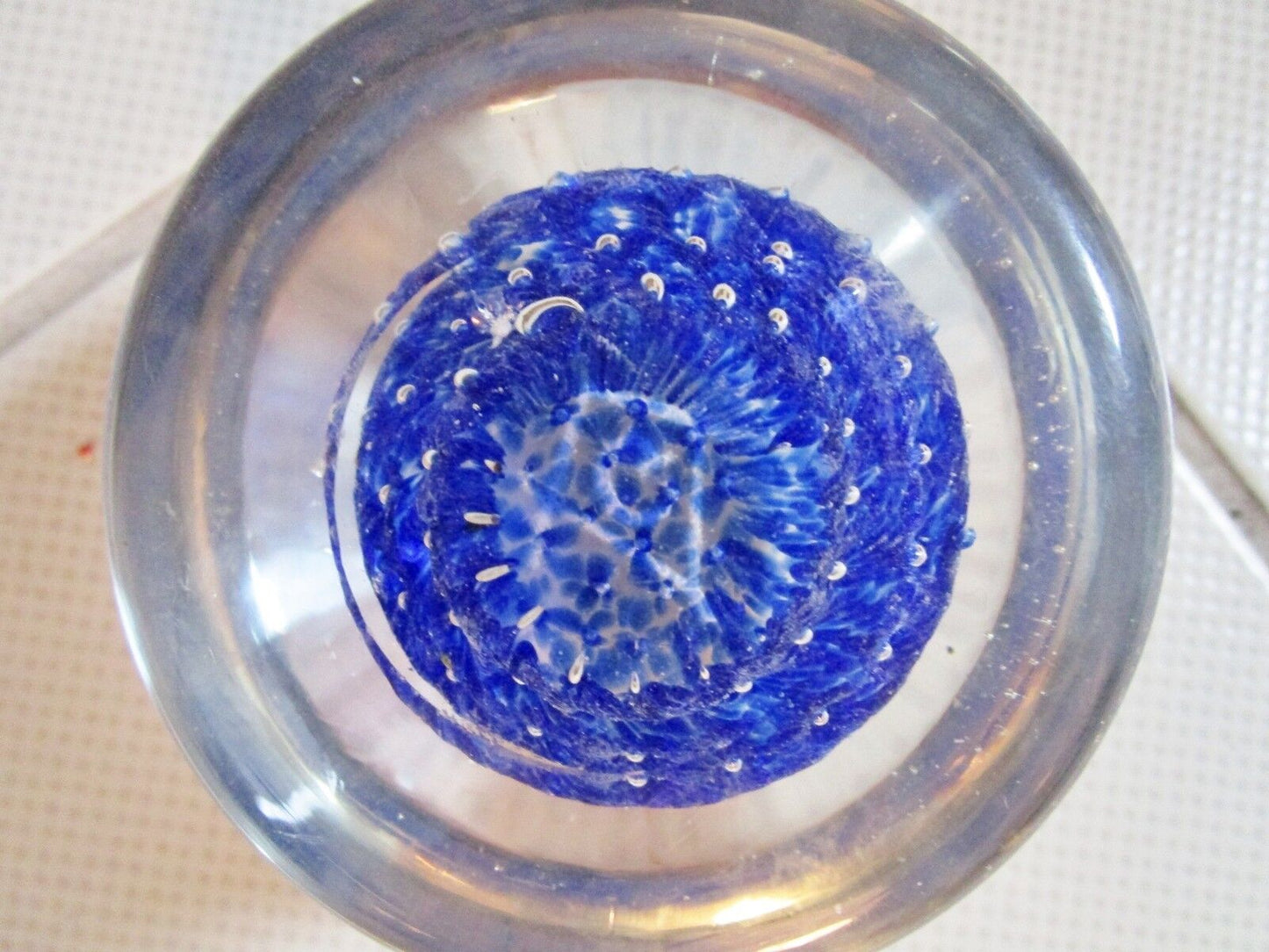 1960s Masonic blue Vintage Hand Made Blown Glass Paperweight 3 "