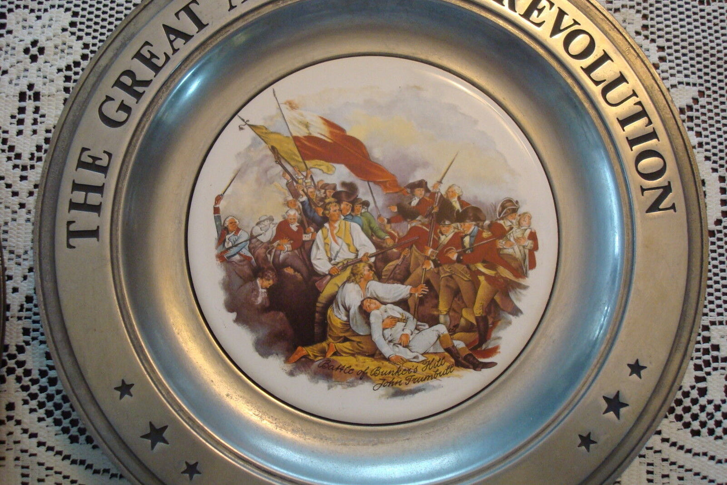 The Great American Revolution 6 PEWTER CERAMIC CENTER PLATES CANTON OH