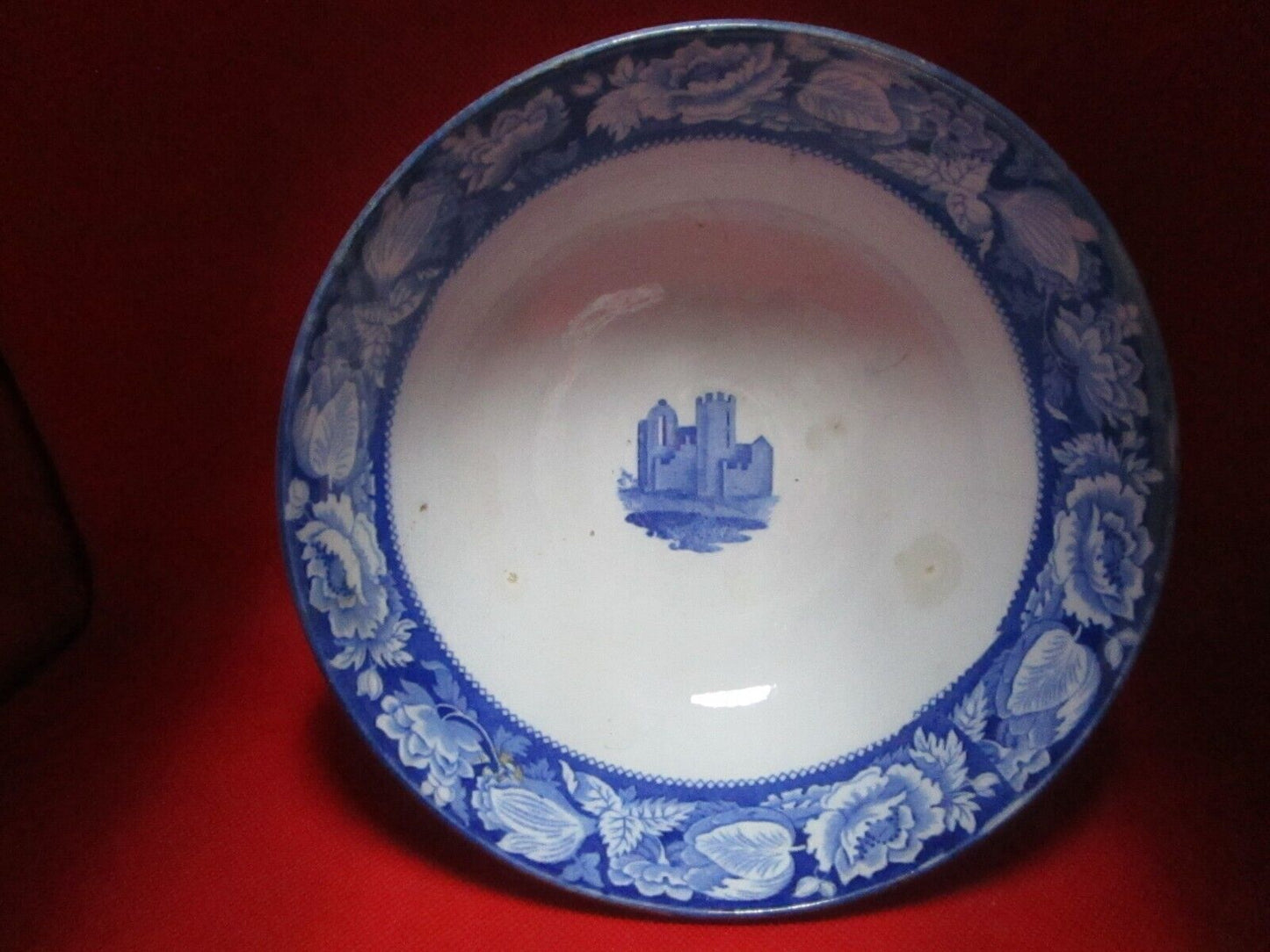 Antique Chinese bowl blue transferware peasants farmers