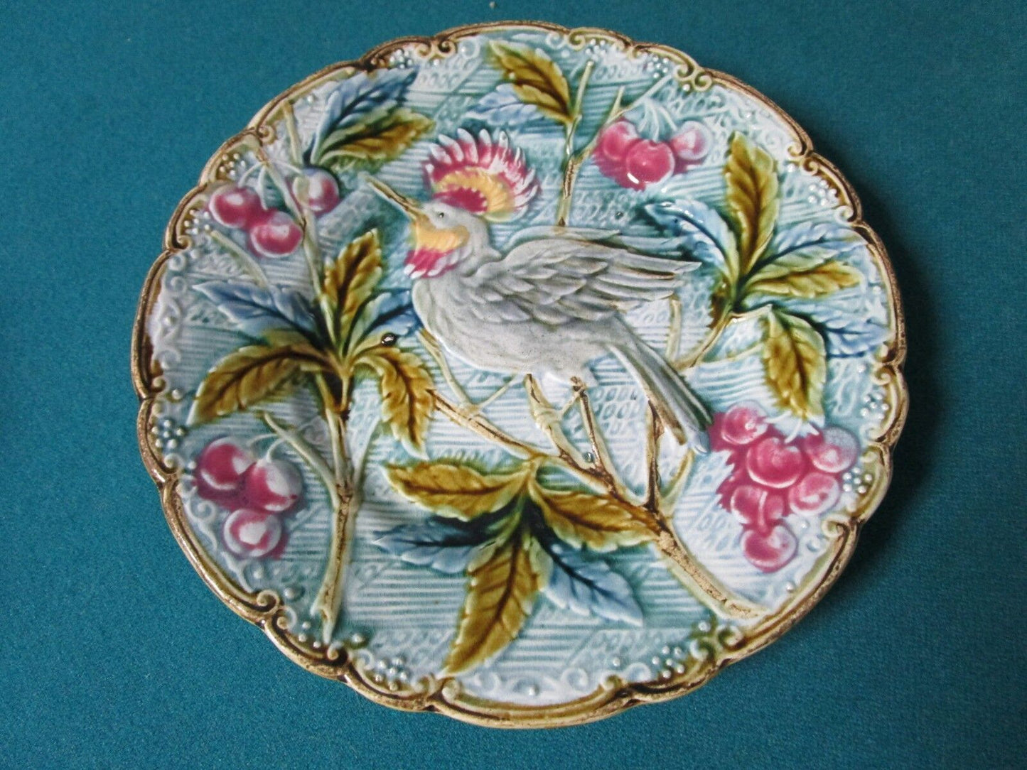 TUSCAN MAJOLICA BIRD FLOWERS PLATE 8 1/4" DIAM [A1]