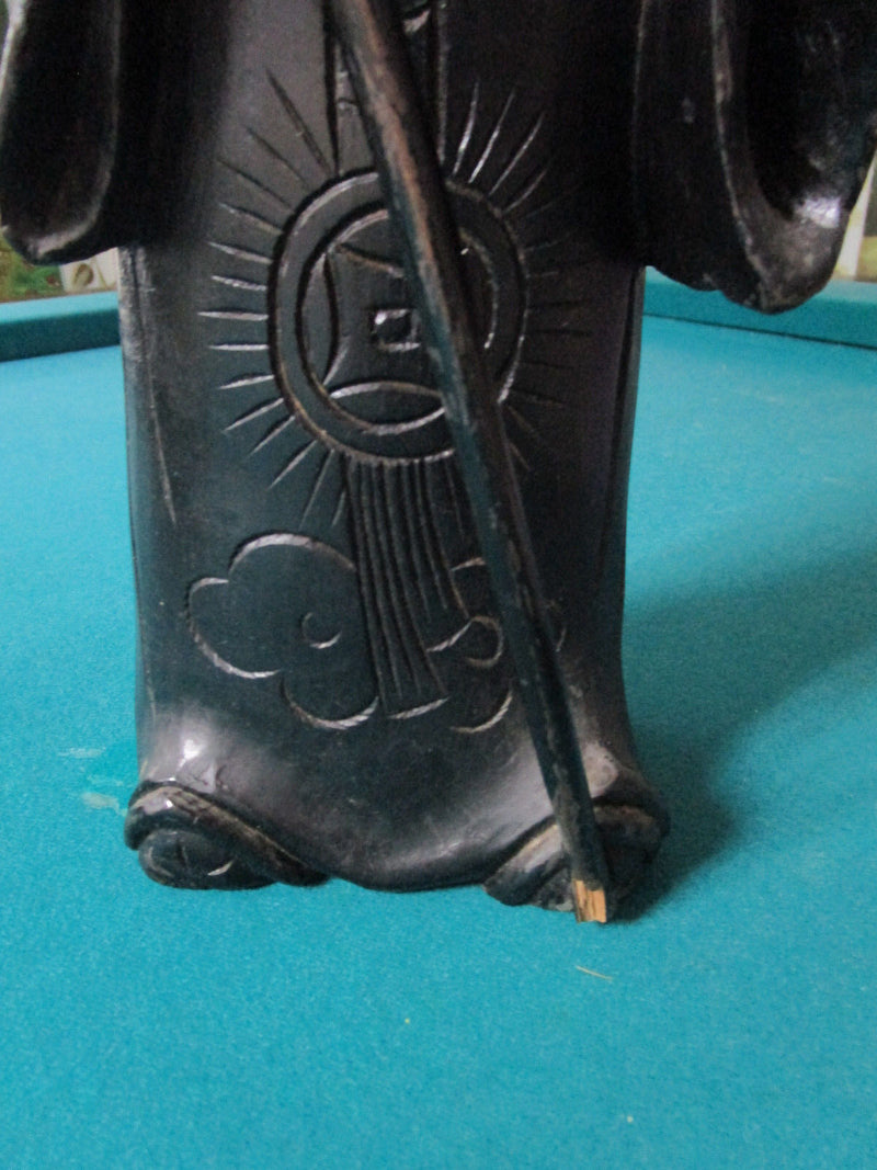 CARVED CHINESE MONK DEITY 13" TALL BLACK WOOD ^^^