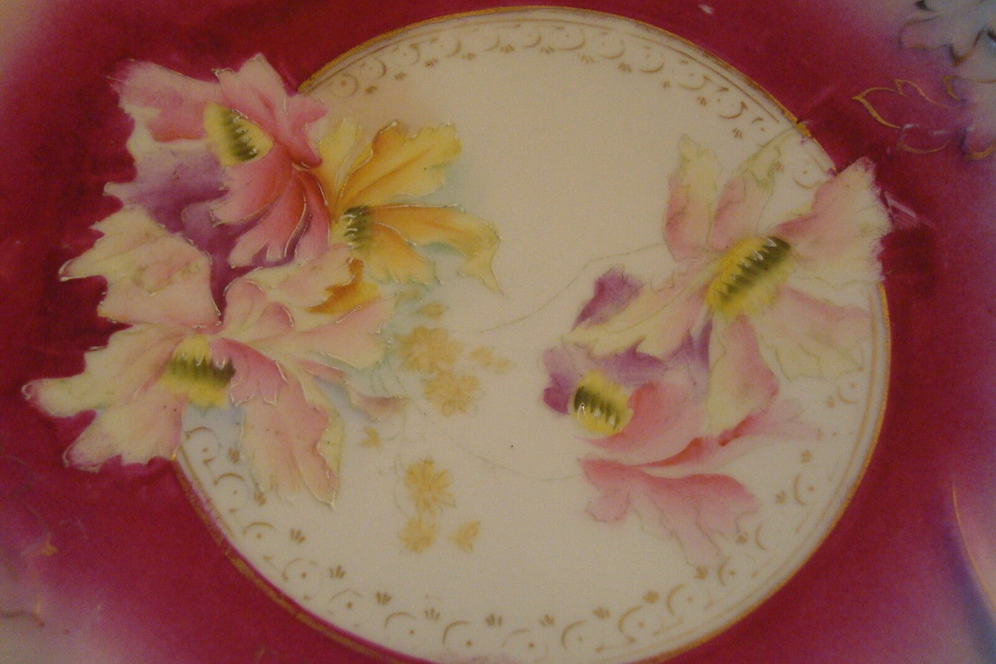 Unmarked German Platter (RS?) beautiful decorations with pink yellow orchids[B32