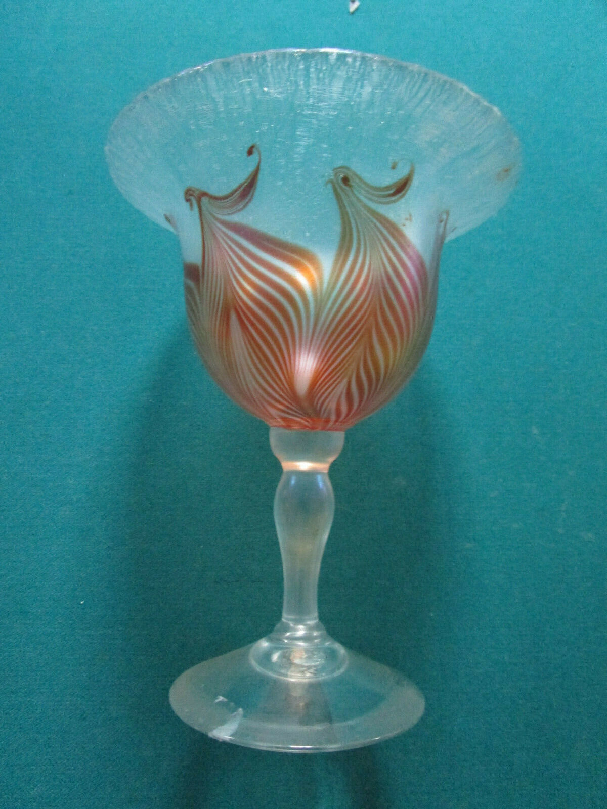 Vandermark MERRITT Art glass Compote - FOOTED BOWL  - feather design PICK1