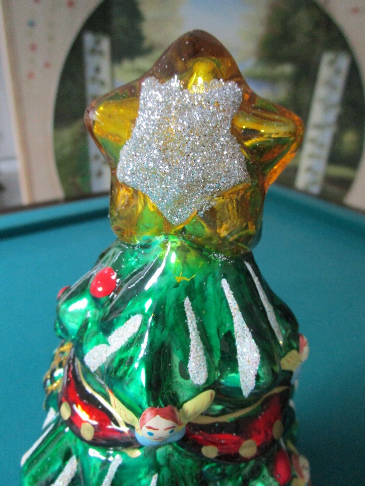 THOMAS PACCONI LARGE 16 1/2 " CHRISTMAS TREE GLASS BLOWN TABLE ORNAMENT CERTS