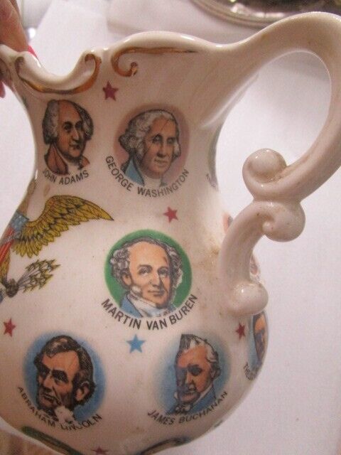 Pitcher From Chadwick-Miller 1965, Japan,decorated w/ faces of presidents RARE