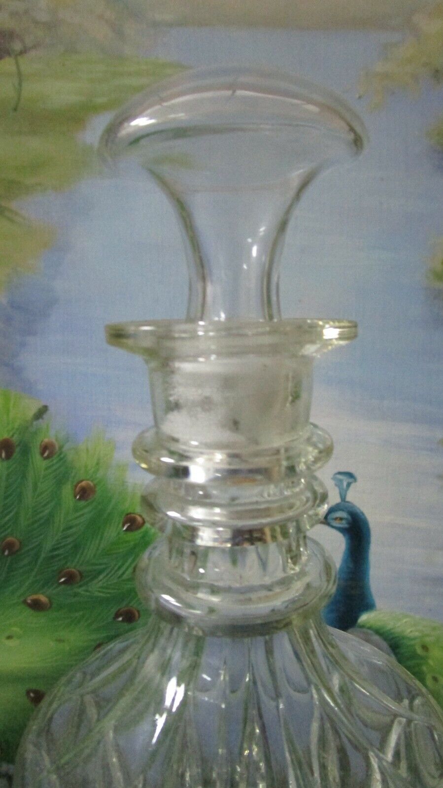 VICTORIAN DECANTER GLASS THREE RING NECK WITH STOPPER 11"