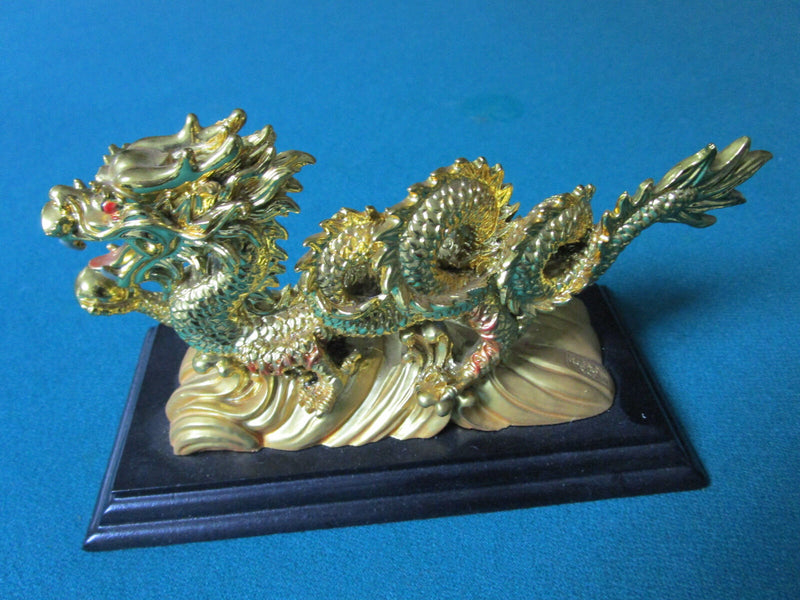 Chinese Modern Golden Dragon With Ball Metal Paperweight 6 1/2"
