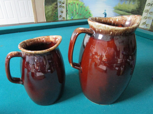 1960's Vintage Brown Drip HULL 2 Pitcher JUGS Oven Proof *