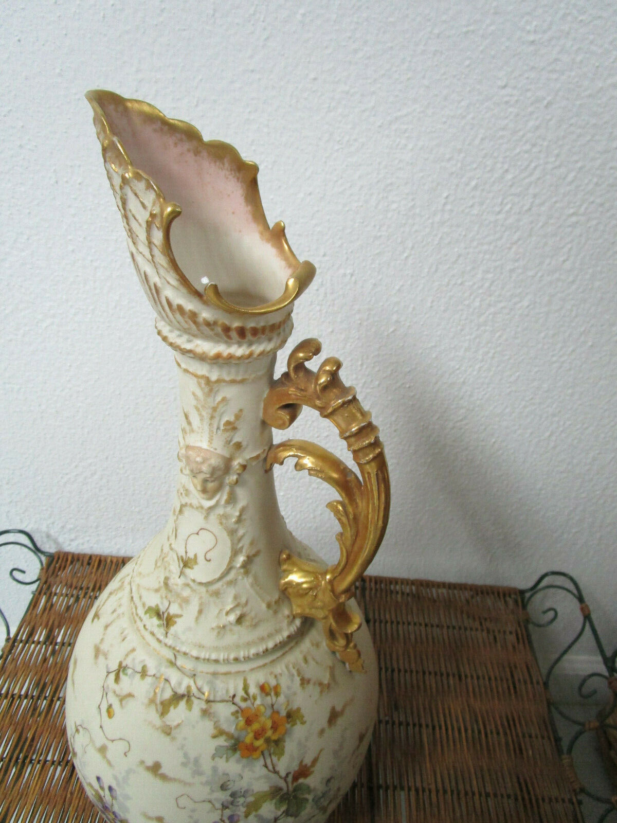 Antique Art Nouveau Vase STELLMACHER AMPHORA TURN-TEPLITZ-BOHEMIA 19" EWER 1890s