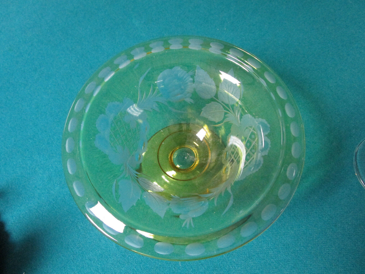 Vintage EAPG  YELLOW ETCHED FOOTED BOWL CRYSTAL GLASS [*GLW7]