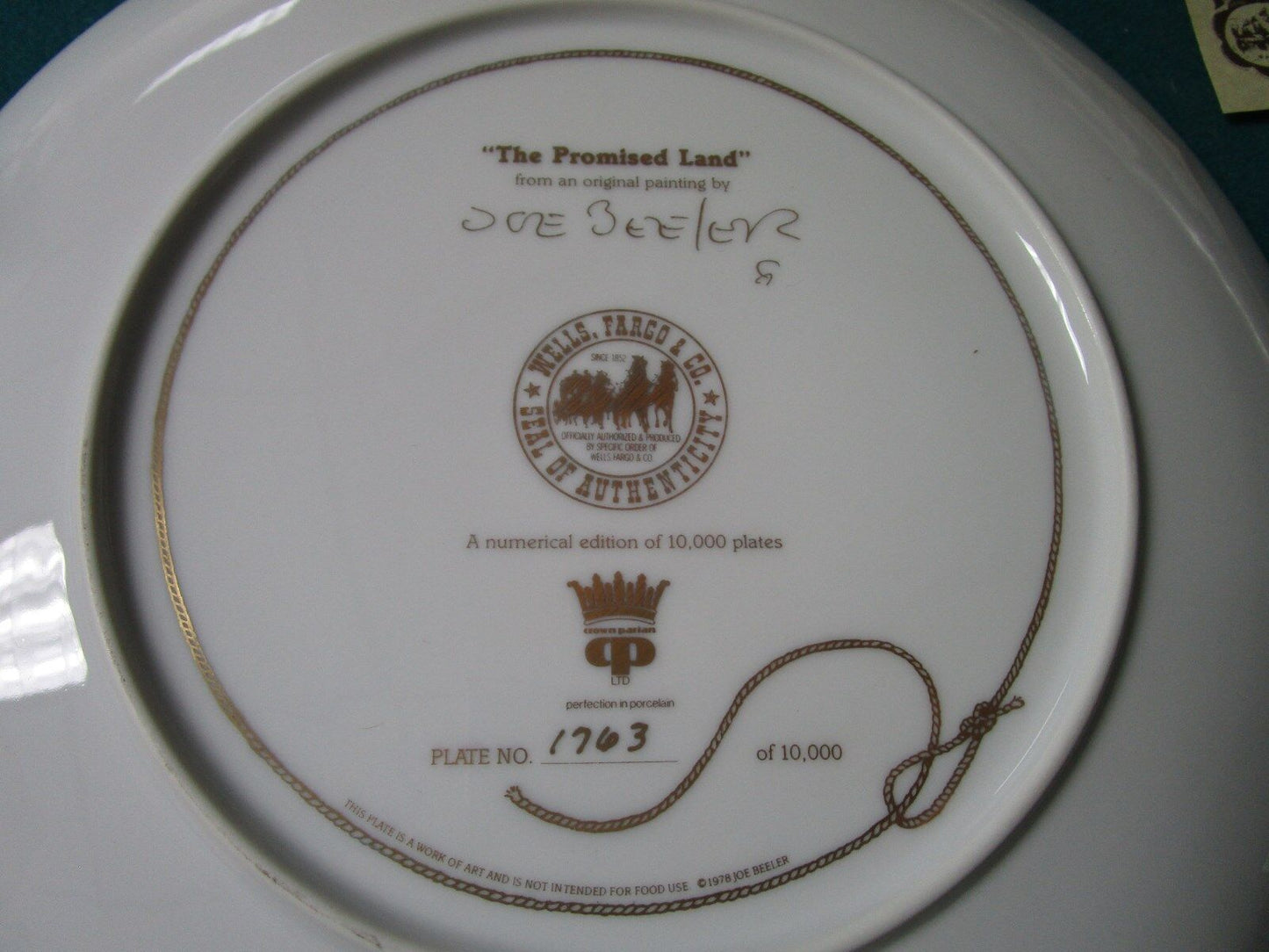 "THE PROMISED LAND" BY JOE BEELER FROM WELLS FARGO COLLECTOR PLATE NIB ^^