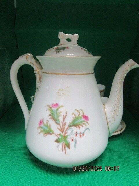 HAVILAND LIMOGES Antique Moss Rose Scottish TEAPOT 9 X 6"^^