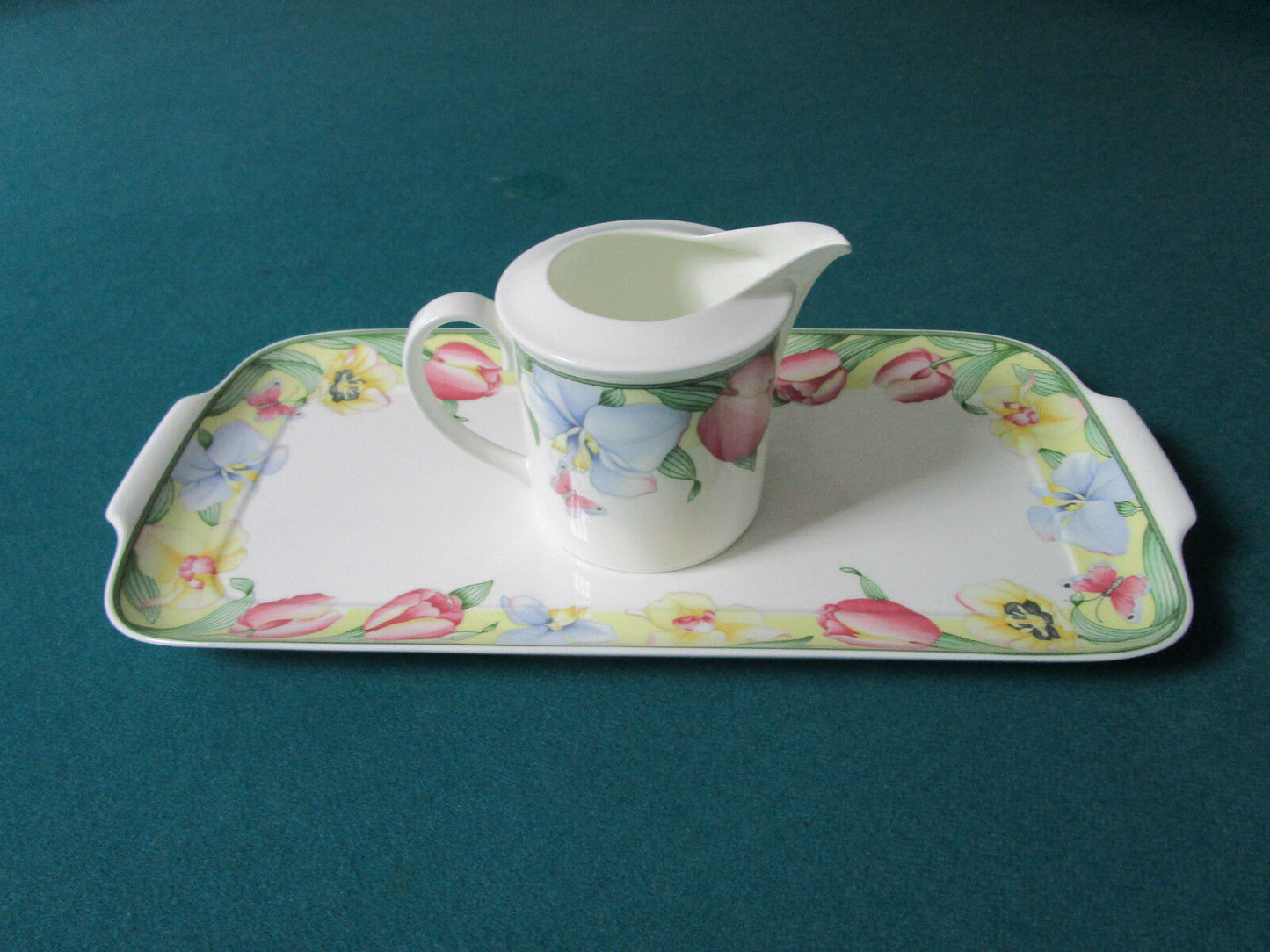 VILLEROY & BOCH TRAY AND CREAMER "CANARI" PATTERN TULIP FLORAL 2 PCS