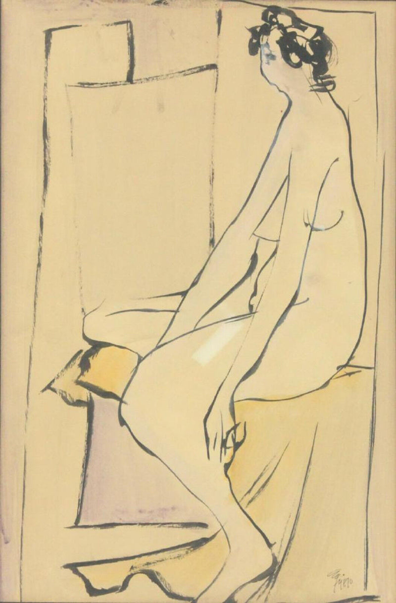 Leopoldo Torres Aguero, "Nude Woman" ORIGINAL PENCIL SIGNED MIXED MEDIA