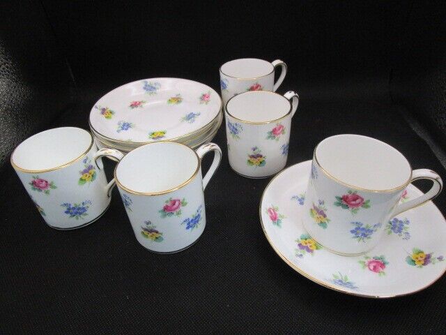 CROWN STAFFORDSHIRE ENGLAND FLAT DEMITASSE COFFEE FLORAL BOUQUET SET PICK 1