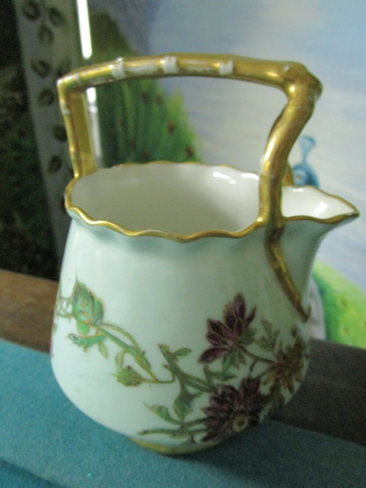 TRESSEMAN & VOGHT LIMOGES  FLORAL AND GOLD CREAMER/PITCHER  [94B]