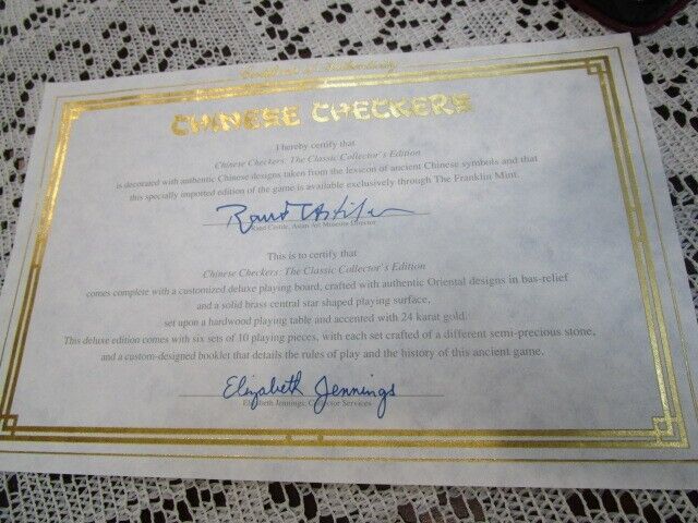 1990 Franklin Mint Collector’s Edit Chinese’s Checker 24kt Gold AND GEMSTONES