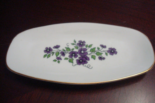 Zsolnay PECS oval pin dish 7" Hungary, 1940s  VIOLETS - ORIGINAL