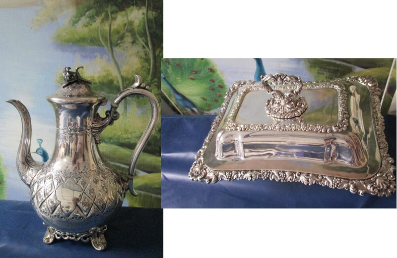 SILVERPLATE COVERED DISH  SQUARE /JAMES DIXON & SONS SHEFFIELD COFFEE POT PICK1