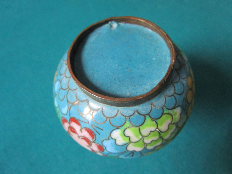 CHINESE CLOISONNE VASE MULTICOLOR FLOWERS 4"  ORIG