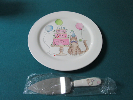 Happy Birthday Cake Plate With Server 12" Original