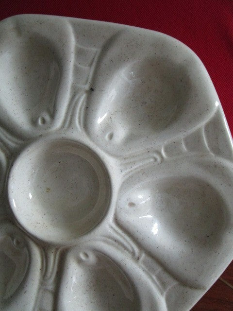 ANTIQUE HARD PASTE CERAMIC MAJOLICA OYSTER PLATE 10" ^^^
