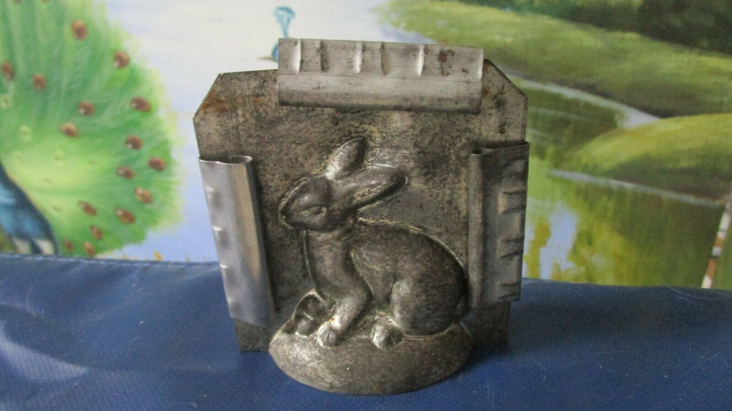 Antique BELGIAN Chocolate Mold Rabbit in Hinged Frame IRON TIN ORIGINAL