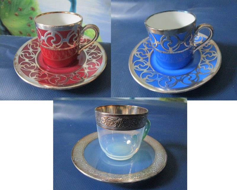 Rosenthal Germany - Fry Opalescent Green Handle Coffee Cup Saucers Pick 1