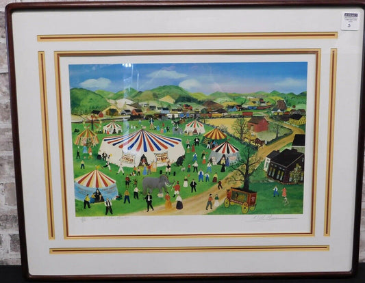 WILL MOSES PENCIL SIGNED LITHOGRAPH CIRCUS IN THE MEADOW WITH CERTIFICATE