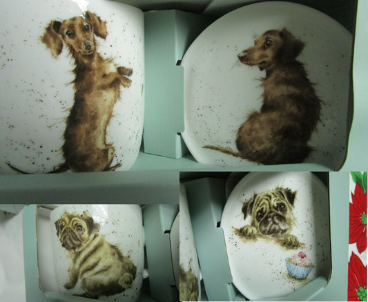 Royal Worcester Mug And Saucer Sausage Dutch Hound Dog - Pug Love Dog Nib Pick 1