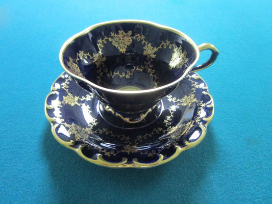 Linder Bavaria Germany  Etch Cobalt Cup And Saucer Gold And Blue Original [61]