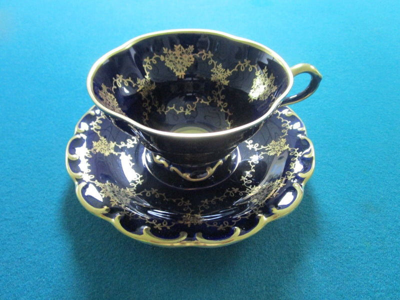 Linder Bavaria Germany  Etch Cobalt Cup And Saucer Gold And Blue Original [61]