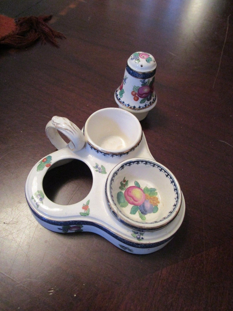 BOOTHS ENGLAND CERAMIC POTTERY 1920s EGG CUP SERVING TRAY AND SALT SHAKER [78]