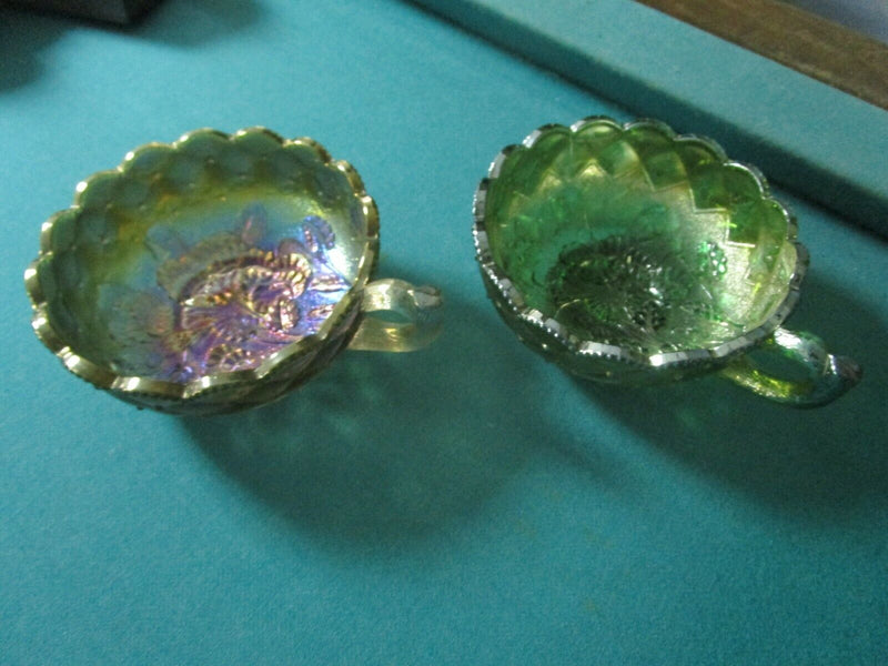 Imperial Green Iridescent Glass Quilted Diamond Nappy Bowl Handle Pick 1