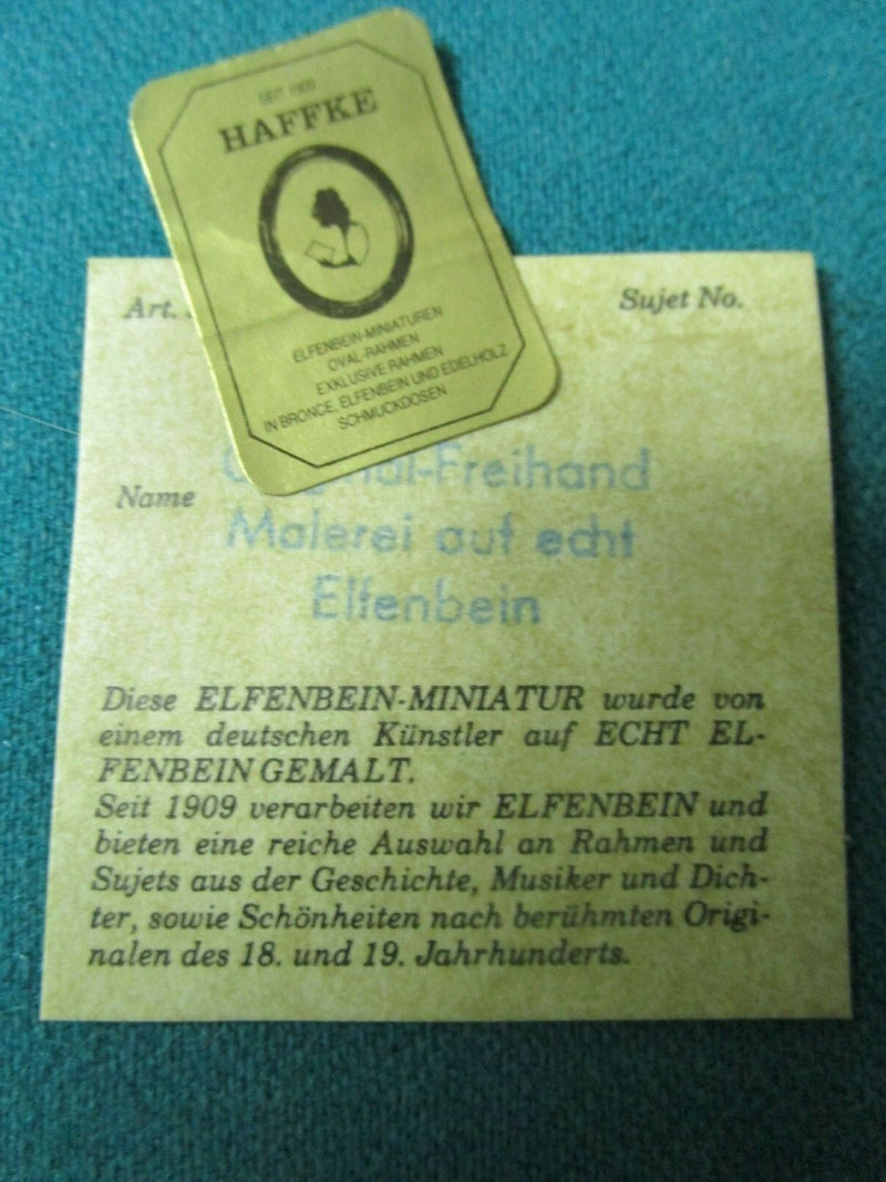 ANTIQUE MINIATURE OVAL PAINTING OF A GIRL WITH CERTIFICATE GERMANY 3 X 2 1/2"