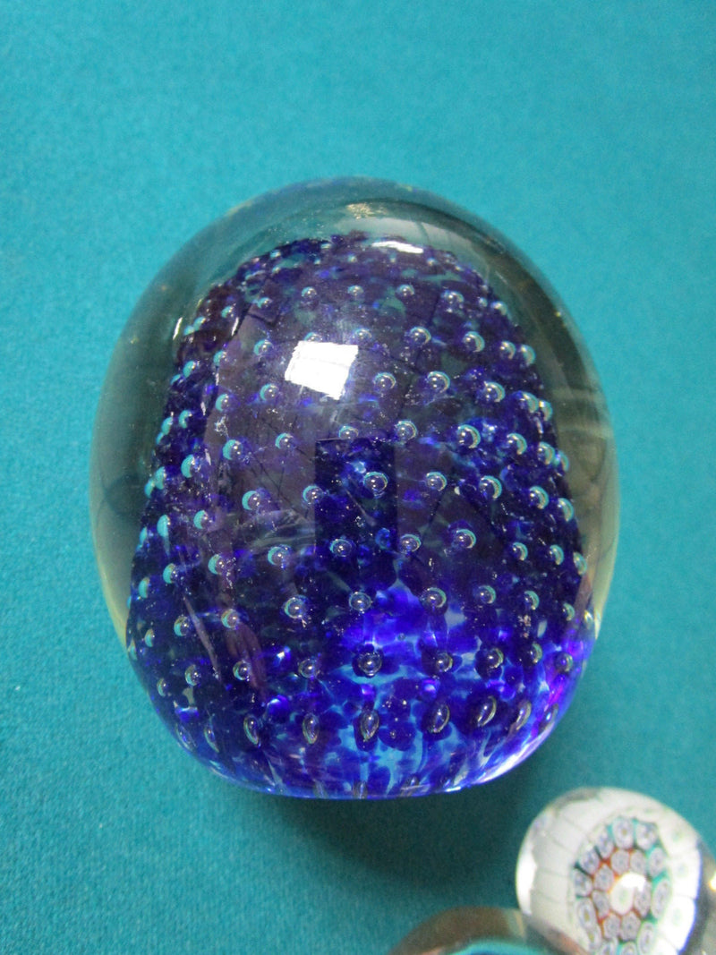 Crystal Egg Blue Bubbles Paperweight 4"  [PPWC]