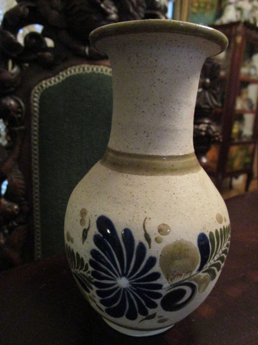 UNGLAZED SANDSTONE FINISH MEXICAN POTTERY VASE CERAMIC FLOWERS [*SW2]