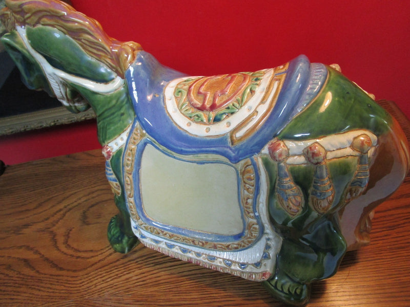 CHINESE TERRACOTA CERAMIC GLOSSY HORSE SCULPTURE FIGURINE DECORATED 14X18 X 10