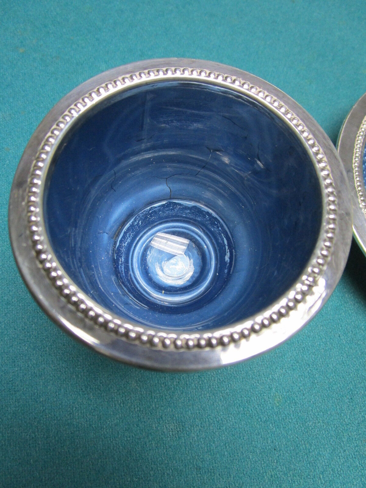 W & S Blackinton silverplate blue glass lined cup and saucer RARE ORIGINAL [170B