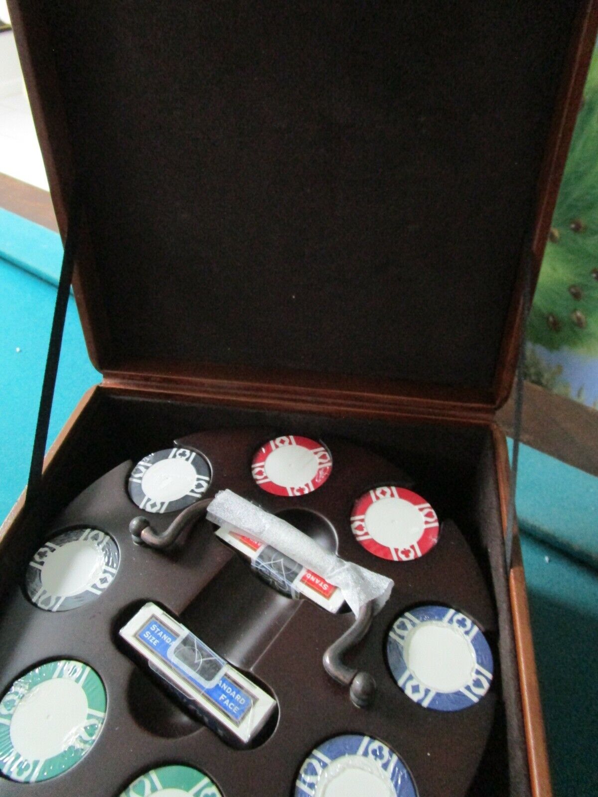 Vintage Poker Chip Set Caddy Cards, 1970s Poker Set 224 PCS 2 DECKS LEATHER BOX