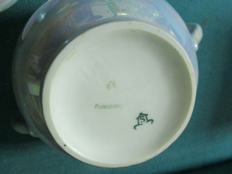 SCHOENAU GERMANY LUSTERWARE BLUE COVERED SUGAR  4 X 6 1/2"   [86]