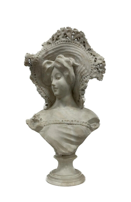 Adolfo Cipriani ( Italian 1857-1941 ) Art Nouveau Marble Bust with pedestal