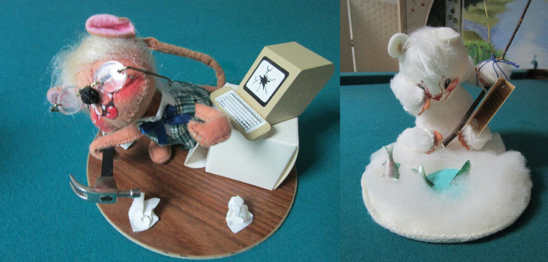 1980s ANNALEE DOLLS BEAR FISHING AND TROUBLES WITH THE COMPUTER pick1  ^^