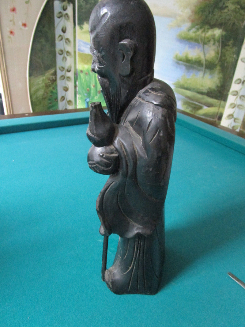 CARVED CHINESE MONK DEITY 13" TALL BLACK WOOD ^^^
