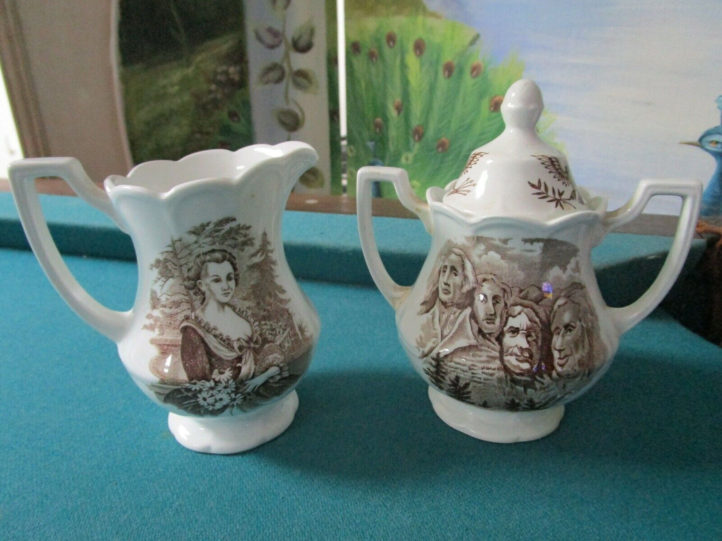 AMERICANA STYLE ALFRED MEAKIN STAFFORDSHIRE CREAMER SUGAR MT RUSHMORE