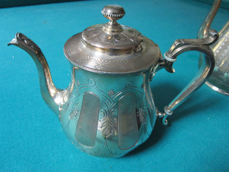 ANTIQUE REED & BARTON #1987 TEAPOTS COFFEE POT SILVERPLATE  MONOGRAMED 5PCS