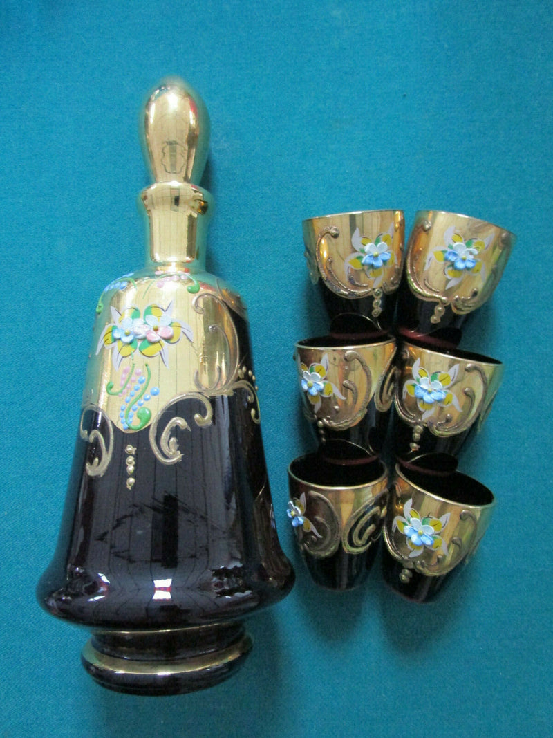 CZECH/BOHEMIAN CRYSTAL GLASS GOLD RED RUBY CANDY DISH BELL DECANTER PICK 1