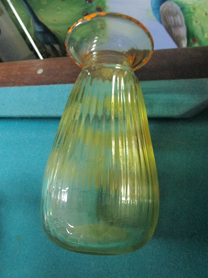 GLASS STUDIO VASE RIGADEE RIBBED GREEN CLEAR YELLOW ITALIAN  SIGNED  PICK 1
